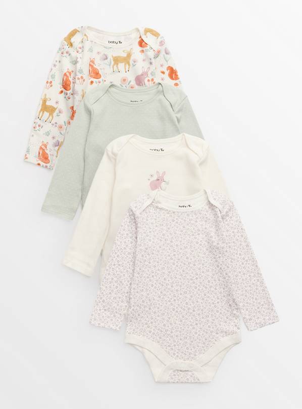 Floral Garden Theme Long Sleeve Bodysuits 4 Pack  Newborn